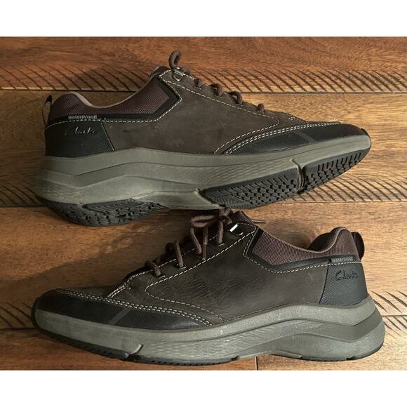 Clarks Mens Wave Brown Oiled Leather Active Sneakers Shoes WATERPROOF US Sz 11 M - Picture 1 of 10